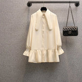 Women Autumn French Vintage Elegant Two Pieces Set Korean Long Sleeve Ruffles Patchwork Long Shirts And Vest