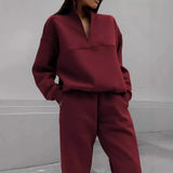 Fongt Women's New Casual Fashion Thicken Long-Sleeved Trousers Two Sets