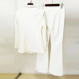 Fongt New Fashion Heavy Industry Nails Studded Suit Jacket Open Fork Trousers Set Two Sets