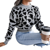 Fongt Real Autumn And Winter Casual Leopard Print Waist Knitted Umbilly Sweater Women's Clothing
