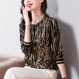 Large Size Leopard Printing Shirt Summer Satin Women's Blouse Elegant Long Sleeve Casual Top Female Fashion Korean