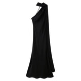 Fongt New Women's Fashion Simple Ribbon Hanging Neck-Laught Long Dress