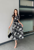 Fongt Light Luxury Retro Sleeveless V-Neck Print Dress Women's Summer Waists Thin Temperament Elegant Famous Dress