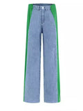 Fongt Women's New Casual Fashion High-Waisted Elastic Knitted Knitted Denim Straight