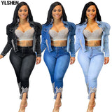 Two 2 Piece Set African Clothes Africa 2021 Dashiki Fashion Denim Dresses Suit Bazin Top Pants Elastic Party Plus Size