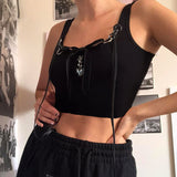 Personality Wind Metal Chain Collision Bow Splicing Pure Black Sling Vest 2024 Spring / Summer Style-Outfit