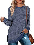 / Winter 2023 New Round Collar Color Open Fork Top Loose Head T-Shirt And Long Sleeves-Outfit