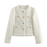 New Tricolor Bright Silk Textured Button Decoration Small Fragrant Wind Coat-Outfit