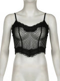 Lace Mesh Patchwork Camisole for Women Sexy See Through Crop Tops Y2K Aesthetic Kawaii Sleeveless Tank Top Summer Vests-Outfit