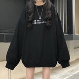 thin Sweatshirt Women Sweatshirts Pullover Oversized Casual Long Sleeve long Top letter printed hoodie black