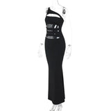 Black One Shoulder Slit Design Maxi Dress-Outfit