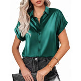Satin Shirt Short-Sleeved Satin Button Shirt Casual Blouse Women's Stock-Outfit
