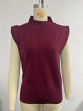 Fongt New Women's Solid Color Half High Neck Sleeveless Vest Fashion Simple Knit Loose-Outfit