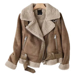 Fongt Winter New Women's Double-Sided Fur Integrated Suede Motorcycle Style Jacket Coat Female-Outfit