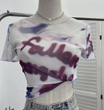 Single-Layer Thin Mesh Tie-Dye-Repair Short-Sleeved T-Shirt For Girls Summer Short-Sleeved Hottie Top