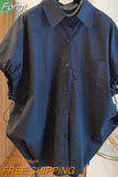 style Summer Fashion Puff Sleeve Women Blouses Single Breasted Turn-down Collar New Shirt
