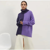 Women's Turtleneck Patchwork Sweater 2022 Autumn Winter Knitted Long Sleeve Female Pullover Casual Elegant Ladies
