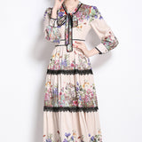 Fongt Style Elegant Floral High-Sense Dress With Bow Bow To Clear Thin Lace Lace Knee Dress
