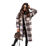 Style Women's Wear Station Plaid Print Long Sleeve Thin Long Coat-Outfit