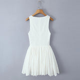 White Embroidery Hook V-neck Mini Dress-Outfit