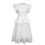 Fongt Wedding Lotus Leaf-Side Dress Light Mesh Splicing Meat Cover Mid-Stolen Dress Dresses