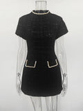 Tweed Solid Beaded Seam Mini Dress-Outfit