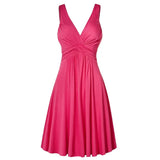 Fongt Suspension V-Neck Commuting Mid-Rise Mid-Rise Dress Solid-Colored