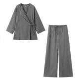 Fongt Women's INS Burst Linen And Cross-Coat Fashion Trousers Set