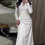 Fongt Solid-Colored Body-In-Style Folded Long-Sleeved Dress In Autumn 2025