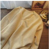 Autumn And Winter New Large Version Of Korean V-Collar Solid Color Lazy Breeze Loose Sweater Blouse-Outfit