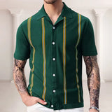 Fongt Men's New Sleeves Summer Striped Knits Suit Collar Short-Sleeved Business POLO Shirt