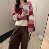 Style Gentle Wind Gradually Changing Striped Coarse Needle Pullover Women's 2024 New Autumn And Winter Loose Sweater Top-Outfit