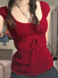 Vintage Tie Front Lace Trim Blouse-Outfit