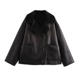 Fongt Fall Fashion Collar Three-Color Fur Integrated Long-Sleeved Jacket Women's B88788