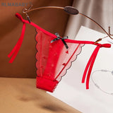 Transparent Embroidery Mesh Thong Bandage Bow Strap Women Fashion Underwear Panties Briefs Hot Gilr Love G-String
