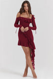 Long Sleeve Off-shoulder Ruffle Mini Dress-Outfit