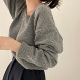 Dark Academia Solid Color Round Neck Sweater-Outfit
