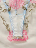 Blue Sheer Rose Embroidered Lingerie Set-Outfit
