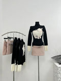 Winter Japanese Style Print Knitted Sweater + Pink Slim Mini Skirt Casual Kawaii 2 Piece Set Cute Fashion Clothing Woman-Outfit