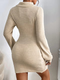 Fongt Women's Sweater Dress Stylish Simple Thin Knitted High-Necked Solid-Colored Knitted Dress