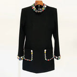 Fongt Early Spring New Star Fashion Heavy Industry Nails Studded With Colored Gemstones Diamond Long-Sleeved Dress