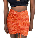 Boho Beach Skirts Summer High Waist Floral Printing Ruched Slim Short Mini Skirt A-line Bottoms Party Vacation