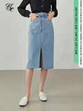 Women Irregular Split Denim Skirts New High-waisted Straight Long Denim Blue Skirts Simple Asymmetric Waist