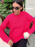 Elegant Knitted Women Sweater Pullover Autumn Green Crew Neck Long Sleeve Female Sweaters Fashion Solid Simple Lady