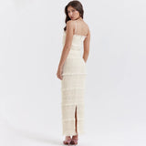 Luxury Gathered Maxi Formal Occasion Dresses Beige Spaghetti Strap Wedding Party Dresses Summer Prom Dress-Outfit