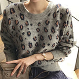 New 2021 Autumn Winter Women's Sweaters Pullovers Leopard Korean Style Knitted Oversize Female Wild Jumpers