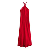 Red Satin Halter Maxi Dress-Outfit