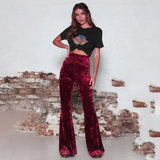 Velour Red Black Bell Velvet Long Flare