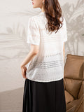 Style Short Sleeve Cotton Shirt Tops Hollow Out Shirt 2023 Summer Fashion S-4XL Loose White Blouse Women Clothes