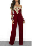 Lace Patchwork Jumpsuit Women Sexy Off Shoulder Slash Neck Long Sleeve Women Jumpsuit Elegant Wide Leg Jumpsuit